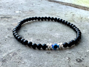 Black Obsidian Crystal Bracelet with Evil Eye