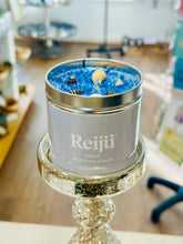 Load image into Gallery viewer, March Birthstone Aquamarine Crystal Topped Blue Luxury Candle Fragranced with Patchouli, Ginger, Clove &amp; Seaweed