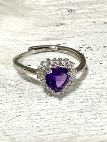 Amethyst Heart Ring – Sterling Silver & Adjustable