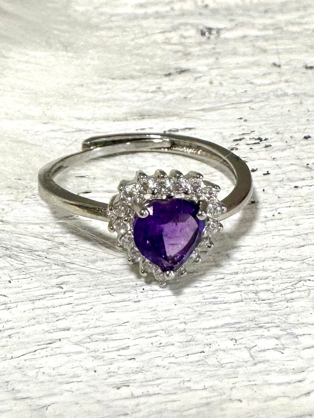 Amethyst Heart Ring – Sterling Silver & Adjustable