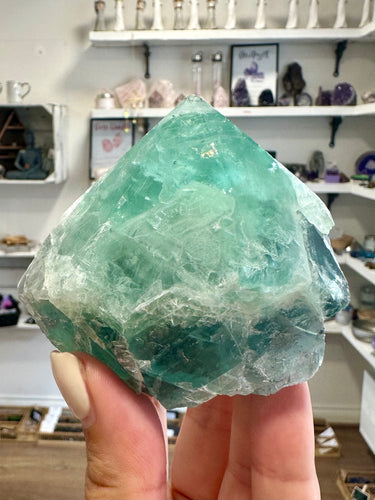 Green Fluorite Raw Polished Point - Unique Piece