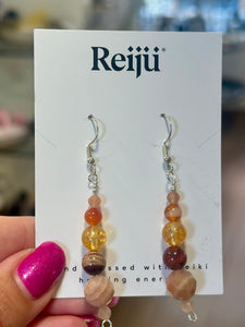 New! Handmade Peach Moonstone, Red Jasper, Amber, Carnelian & Sunstone Reiki-Charged Earrings