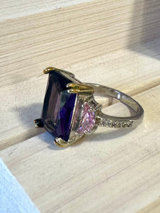 Unique Amethyst Gemstone Sterling Silver Ring (Size M)