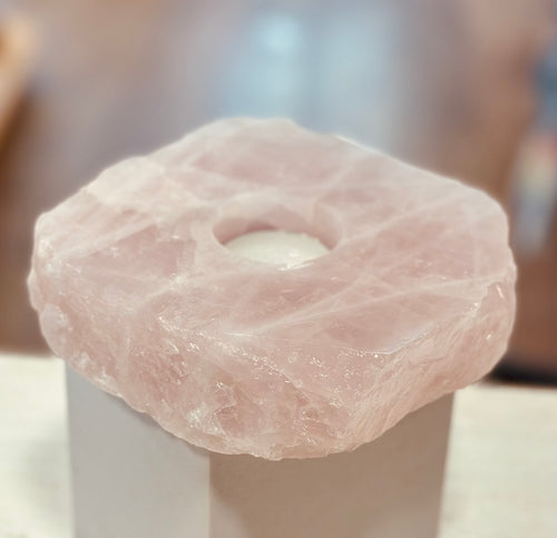 Raw Rose Quartz Crystal Tealight Holder