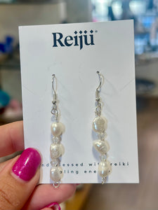 New! Handmade Freshwater Pearl & Swarovski Crystal Reiki-Charged Earrings