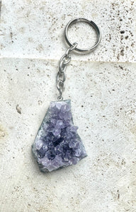 New! Amethyst Cluster Natural Crystal Stone Keyring / Bag Charm - Reiju
