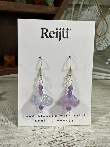 Handmade Raw Amethyst Beaded Crystal Earrings