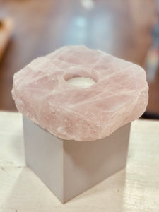 Raw Rose Quartz Crystal Tealight Holder