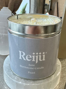 June Birthstone Pearl Crystal Topped Luxury Candle Fragranced with Sea Salt, Patchouli, Bay leaves and Jasmine