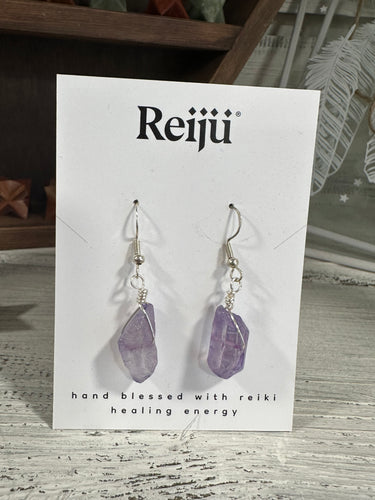 Handmade Raw Amethyst Crystal Earrings