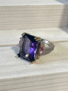 Unique Amethyst Gemstone Sterling Silver Ring (Size M)