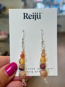 New! Handmade Peach Moonstone, Red Jasper, Amber, Carnelian & Sunstone Reiki-Charged Earrings