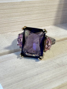 Unique Amethyst Gemstone Sterling Silver Ring (Size M)