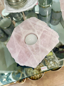 Raw Rose Quartz Crystal Tealight Holder