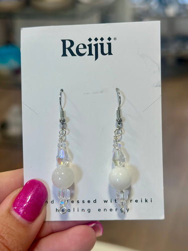 New! Handmade Rainbow Moonstone & AB Crystal Reiki-Charged Earrings