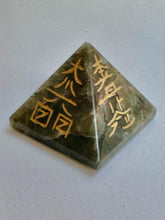 Load image into Gallery viewer, Labradorite Large Reiki Engraved Symbols Crystal Pyramid Slight Tip Damage