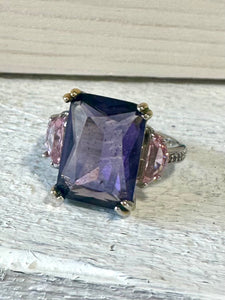 Unique Amethyst Gemstone Sterling Silver Ring (Size M)