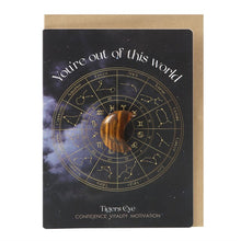 Load image into Gallery viewer, OUT OF THIS WORLD TIGER&#39;S EYE CRYSTAL MOON GREETING CARD