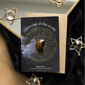 OUT OF THIS WORLD TIGER'S EYE CRYSTAL MOON GREETING CARD