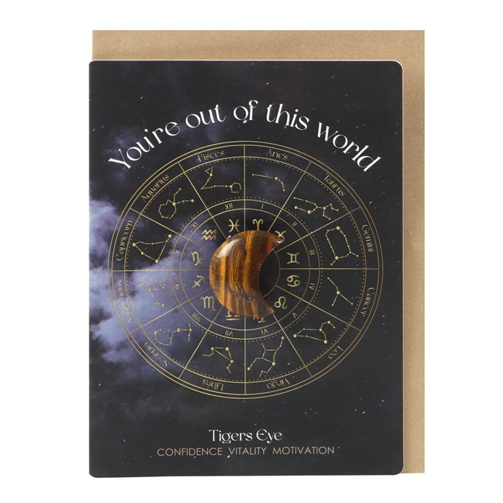 OUT OF THIS WORLD TIGER'S EYE CRYSTAL MOON GREETING CARD