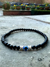 Load image into Gallery viewer, Black Obsidian Crystal Bracelet with Evil Eye