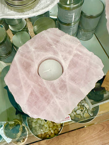 Raw Rose Quartz Crystal Tealight Holder