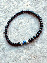 Load image into Gallery viewer, Black Obsidian Crystal Bracelet with Evil Eye