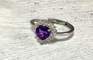 Amethyst Heart Ring – Sterling Silver & Adjustable