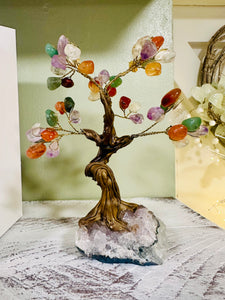 Chakra Crystal Gemstones Tree with Amethyst Base