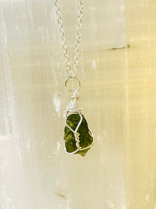 Wire Wrapped Moldavite Genuine Raw Green Crystal Pendant Piece Natural & Unique