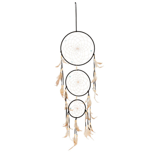 New! Turquoise Dreamcatcher with Black Hoops & Feather Tassels