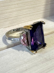 Unique Amethyst Gemstone Sterling Silver Ring (Size M)