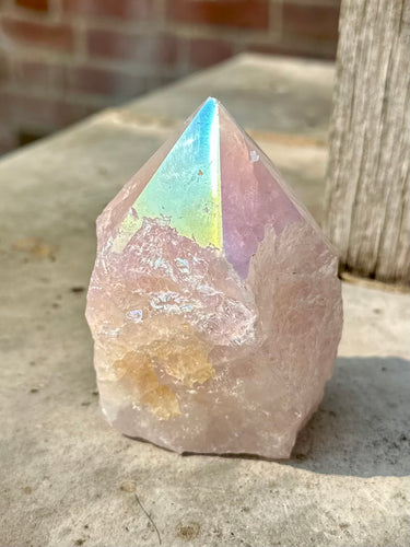 New! Rose Quartz Aura Coated Polished Raw Point  - Natural & Unique