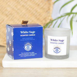 ALL SEEING EVIL EYE WHITE SAGE SODALITE CRYSTAL CHIP PROTECTION CANDLE