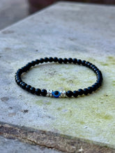 Load image into Gallery viewer, Black Obsidian Crystal Bracelet with Evil Eye