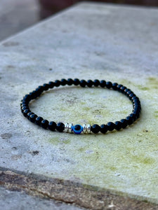 Black Obsidian Crystal Bracelet with Evil Eye