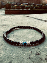 Load image into Gallery viewer, Black Obsidian Crystal Bracelet with Evil Eye