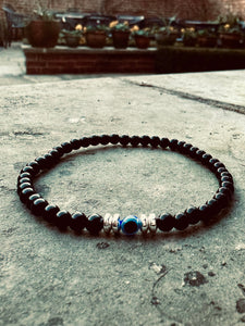 Black Obsidian Crystal Bracelet with Evil Eye