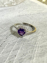 Load image into Gallery viewer, Amethyst Heart Ring – Sterling Silver &amp; Adjustable