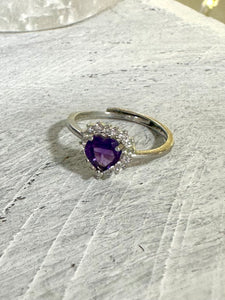 Amethyst Heart Ring – Sterling Silver & Adjustable