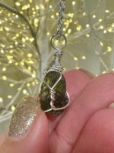 Wire Wrapped Moldavite Genuine Raw Green Crystal Pendant Piece Natural & Unique