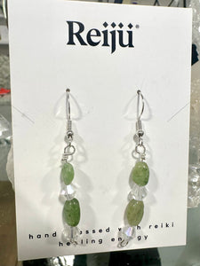 Peridot and Diamante Crystal Handmade Earrings Nickel Free