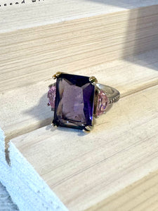 Unique Amethyst Gemstone Sterling Silver Ring (Size M)