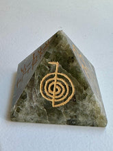 Load image into Gallery viewer, Labradorite Large Reiki Engraved Symbols Crystal Pyramid Slight Tip Damage