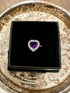 Amethyst Heart Ring – Sterling Silver & Adjustable