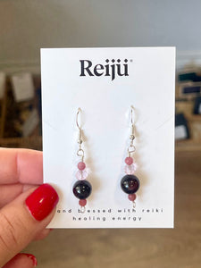 Garnet & Pink Tourmaline Gemstone Crystal Earrings - January Birthstone