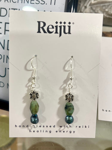Emerald & Pearl Gemstone Crystal Earrings - May Birthstone