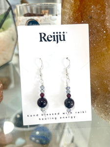 Garnet & Glass Bead Gemstone Crystal Earrings - January Birthstone