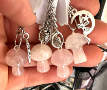 Load image into Gallery viewer, New! Rose Quartz For Love Crystal Mushroom Charm Keyring Chain