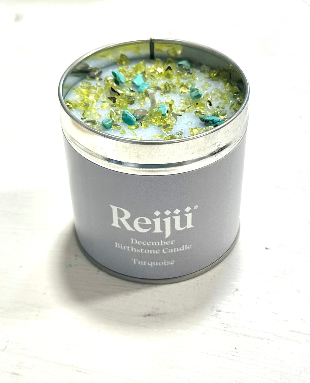 New! Turquoise Crystal Topped 'December' Luxury Birthstone Candle Fragranced with Melon, Mango & Luscious Berries